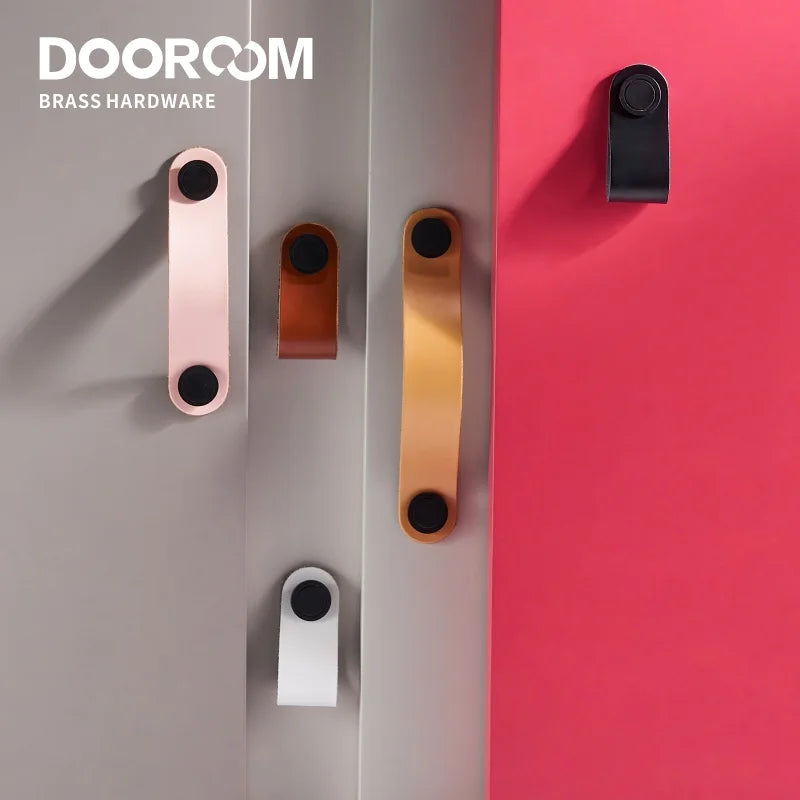Dooroom Brass Leather Furniture Handles Modern Cupboard Wardrobe Dresser Shoe Box Drawer Cabinet Knobs Pulls Multiple Colors
