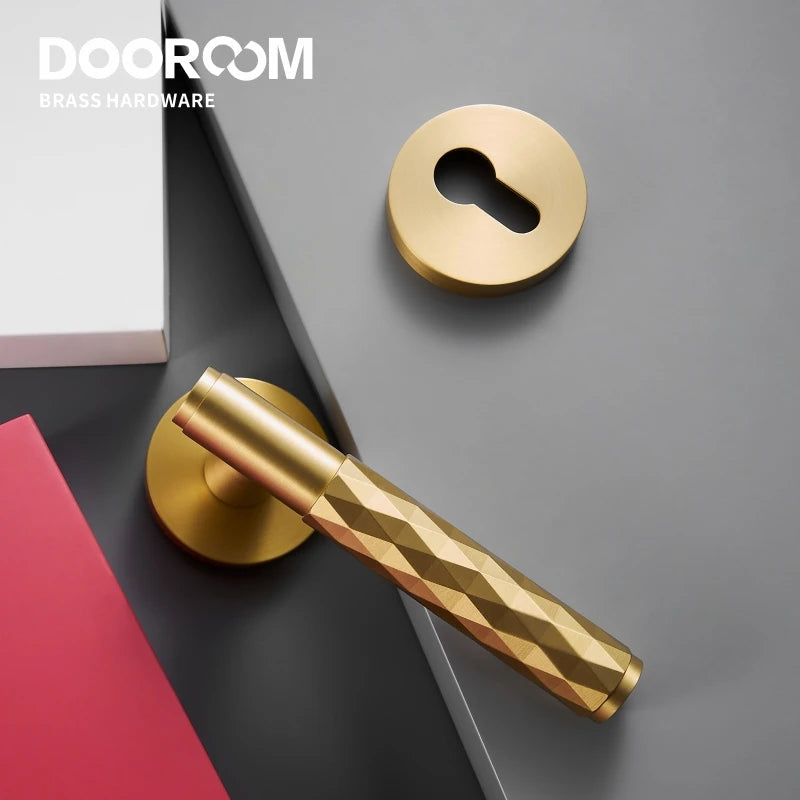 Dooroom 黄铜锤击门锁套装室内卧室浴室双木门杆套装假隐私通道钥匙锁盖