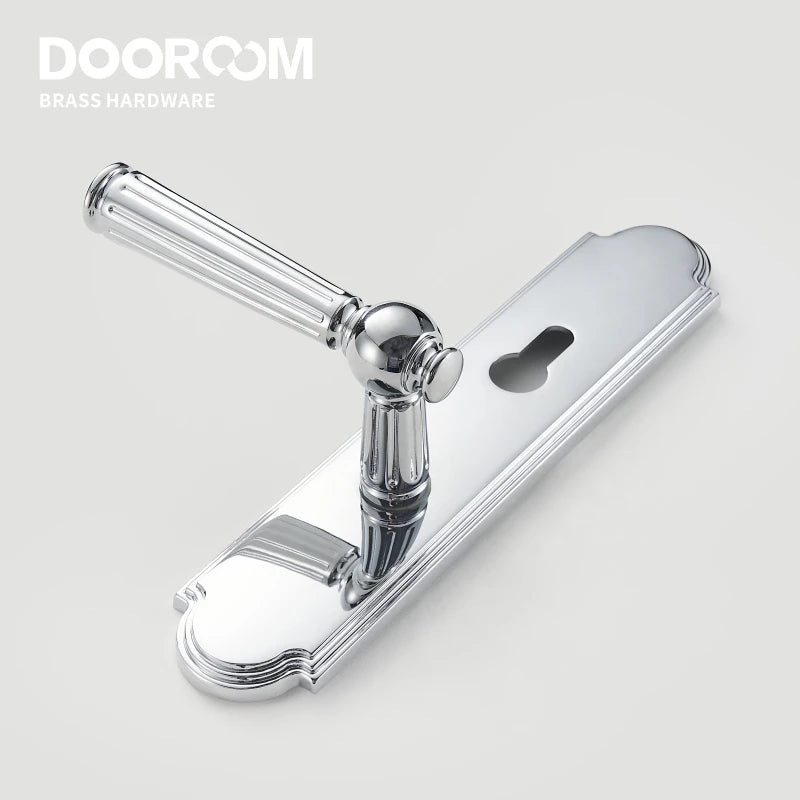 Dooroom Brass Door Lock Set Modern Shiny Chrome Interior Bedroom Bathroom Double Wood Door Lever Set Dummy Handle