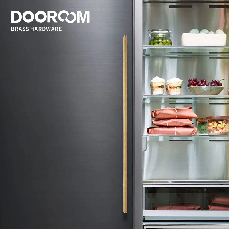 Dooroom Brass Long Furniture Handles Knurled  Wardrobe Dresser Cupboard Cabinet Drawer Refrigerator Door Pulls Knobs