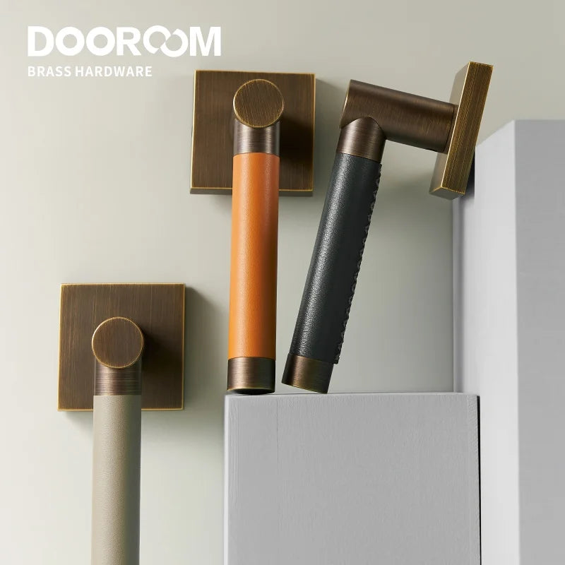 Dooroom Brass Door Lock Set Modern Replaceable Leather Interior Bedroom Bathroom Double Dummy Privacy Passage Door Lever Set