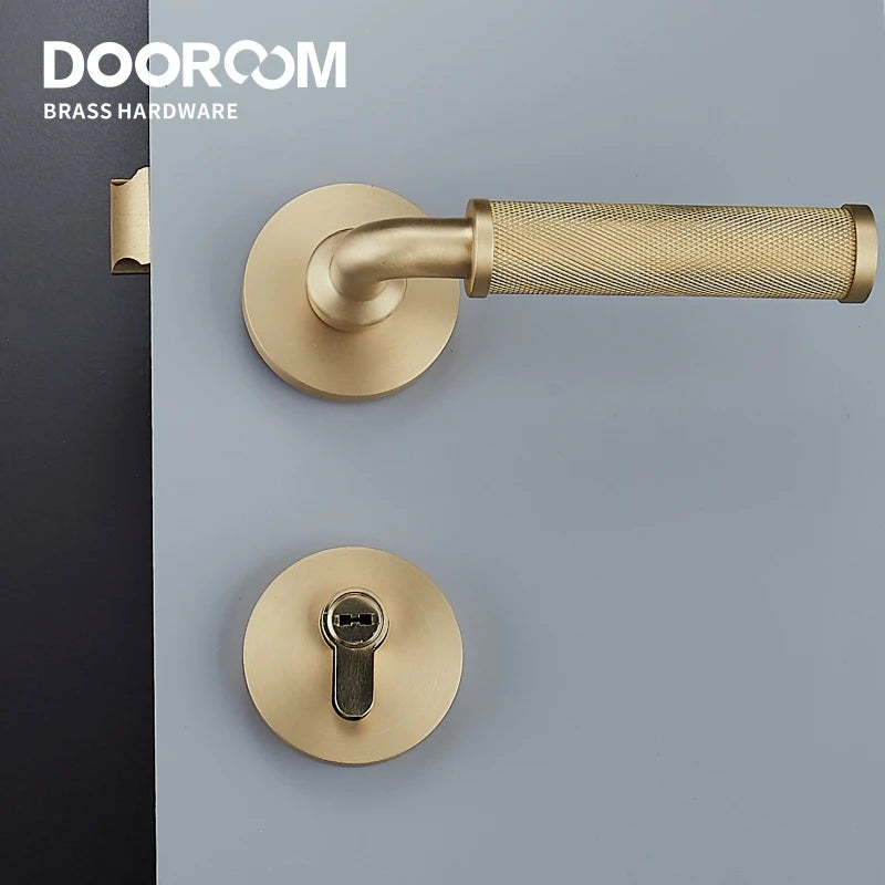 Dooroom Brass Knurled Door Lock Set Modern Interior Bedroom Bathroom Double Wood Door Lever Set Dummy Knob Privacy Passage Locks