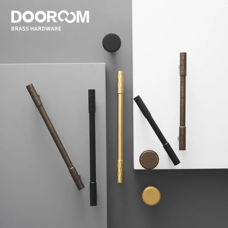Dooroom Brass Furniture Handles Modern Hammered Long Pulls Cupboard Wardrobe Dresser Shoe Box Drawer Cabinet Round Knobs