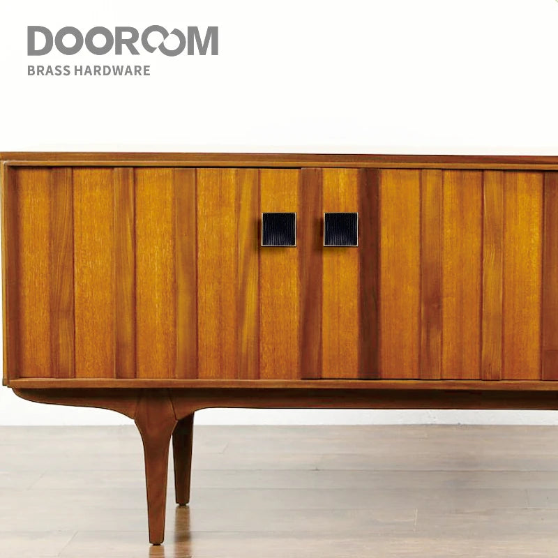 Dooroom Brass Furniture Handles Modern Square Cupboard Drawer Wardrobe Dresser Cabinet Knobs Wood Grain Pulls