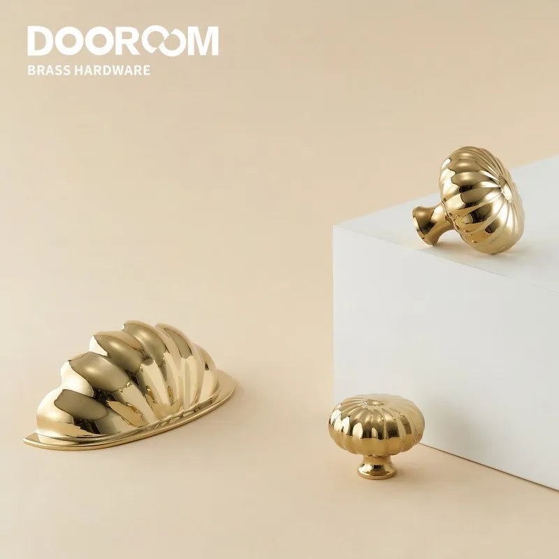 Dooroom Brass Furniture Handles Modern Pumpkin Shiny PVD Gold Bright Chrome Wardrobe Dresser Cupboard Cabinet Shoe Box Knobs