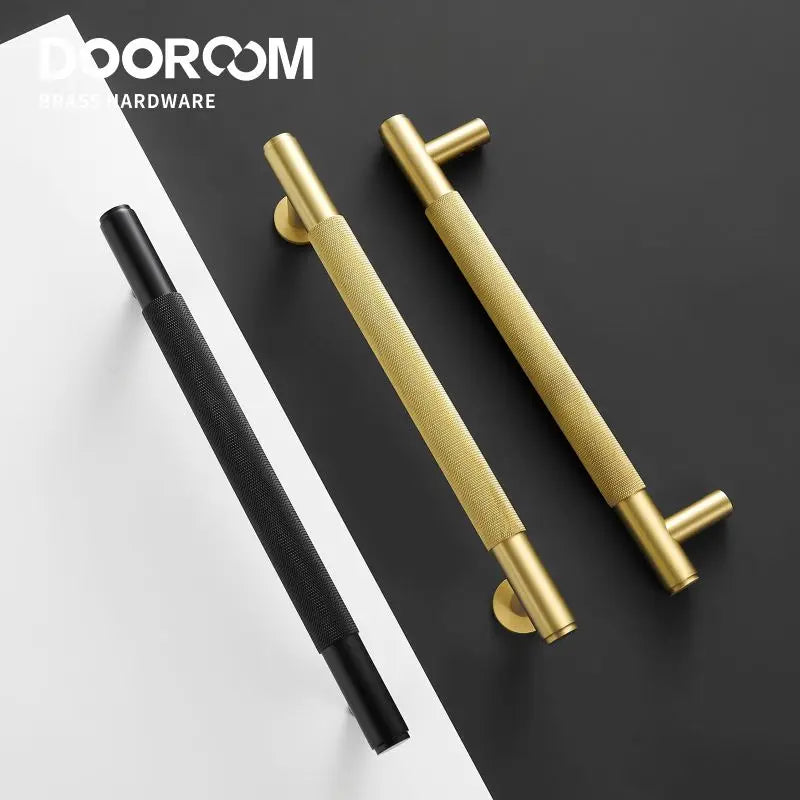 Dooroom Brass Knurled Door Handles Double Door Wood Door Shower Room Single Side Double Side Matt Gold Black Pulls