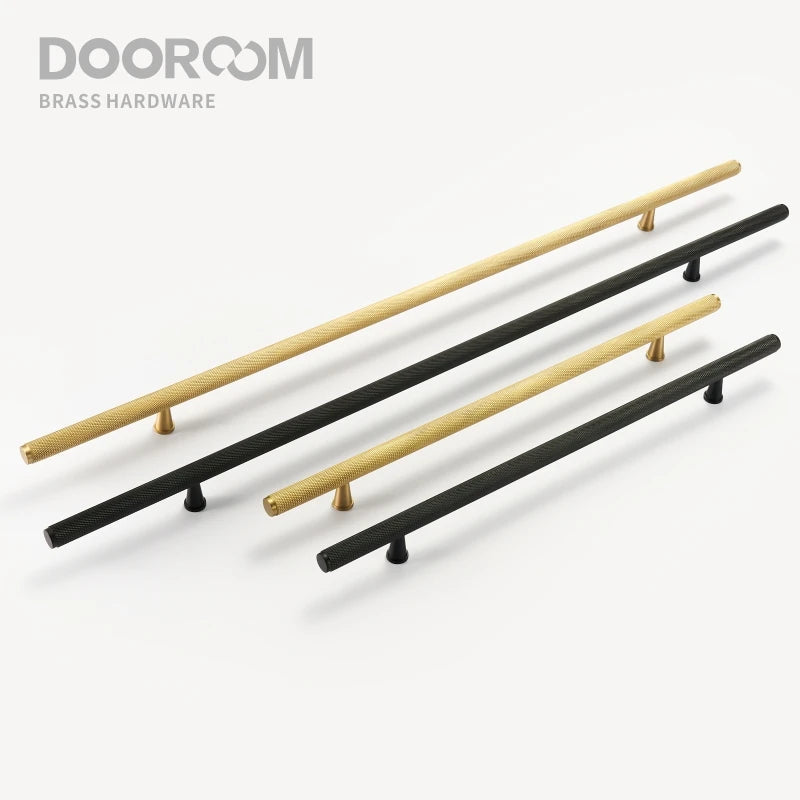 Dooroom Brass Long Furniture Handles Knurled  Wardrobe Dresser Cupboard Cabinet Drawer Refrigerator Door Pulls Knobs