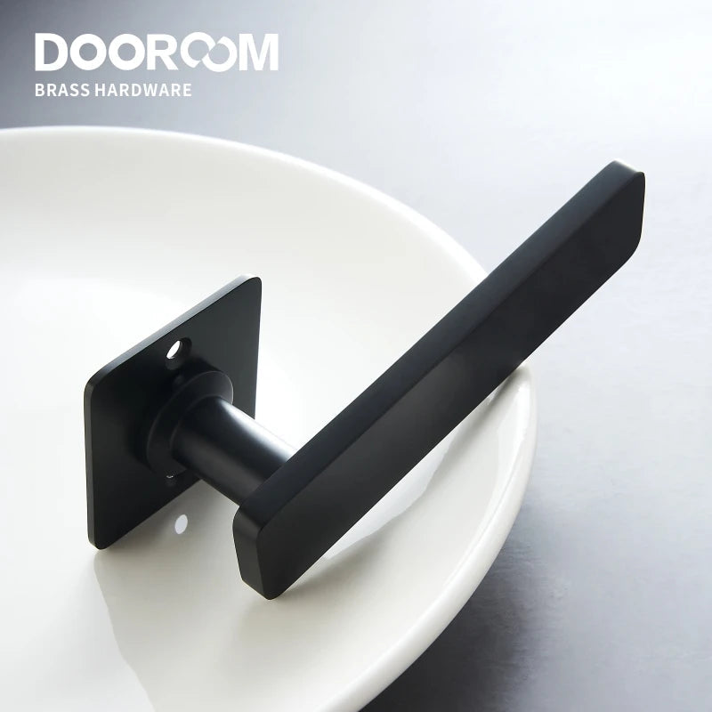 Dooroom Brass Door Lever Ultra-thin Mute Modern Black Gold Interior Bedroom Bathroom Wood Door Lock Set Split Handle Knob