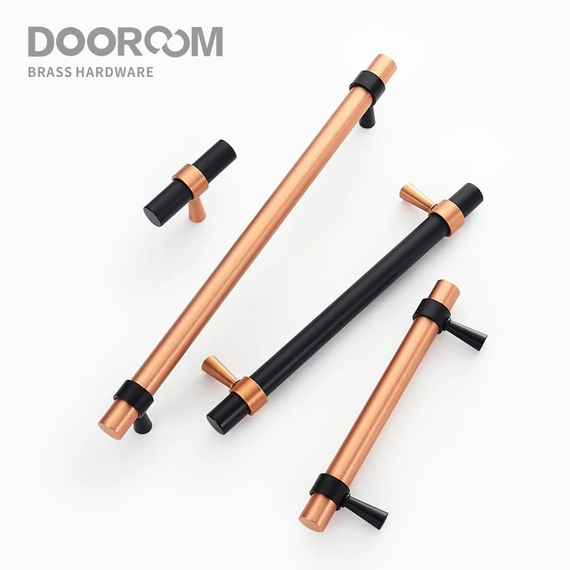 Dooroom Brass Furniture Handles Modern Copper Black Pulls Cupboard Wardrobe Dresser Shoe Box Drawer Cabinet Handles Knobs