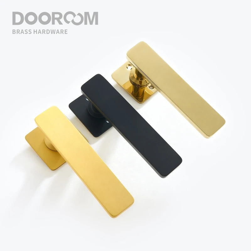 Dooroom Brass Door Lever Ultra-thin Mute Modern Black Gold Interior Bedroom Bathroom Wood Door Lock Set Split Handle Knob