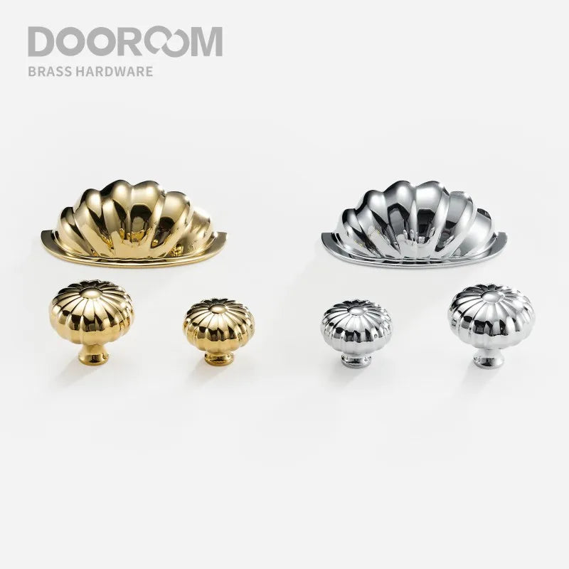 Dooroom Brass Furniture Handles Modern Pumpkin Shiny PVD Gold Bright Chrome Wardrobe Dresser Cupboard Cabinet Shoe Box Knobs