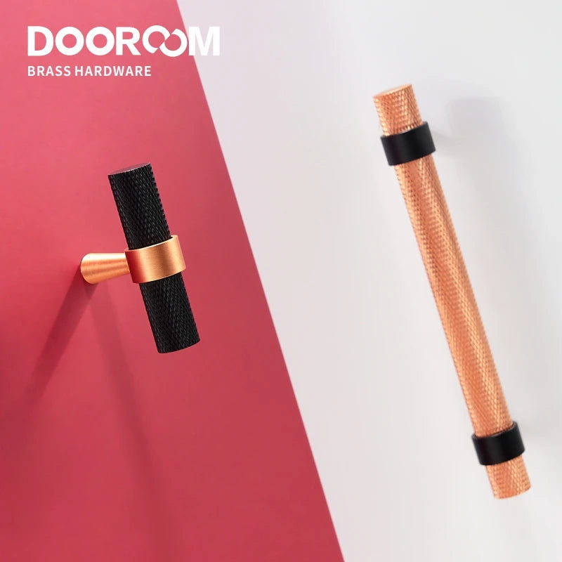 Dooroom Brass Knurled Furniture Handles Modern Copper Black Pulls Cupboard Wardrobe Dresser Shoe Box Drawer Cabinet Handles Knob
