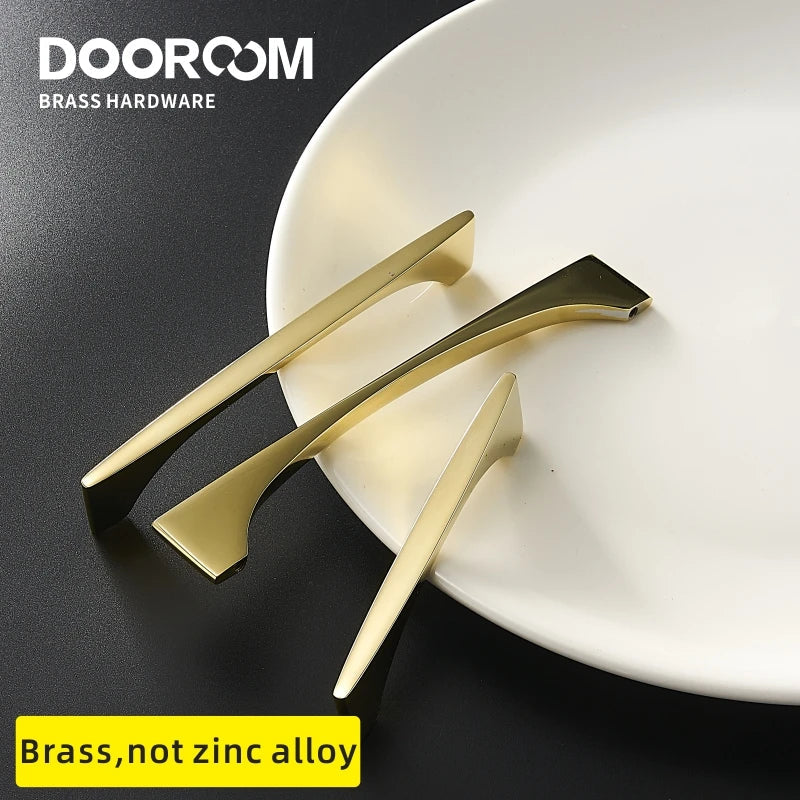 Dooroom Brass Furniture Handles Nordic Modern Wardrobe Dresser Cupboard Cabinet Drawer Shoe Box Pulls  Light Luxury Gold Knobs