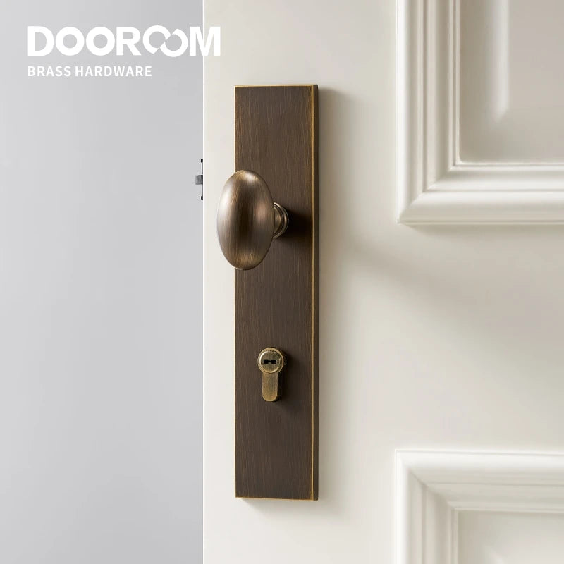 Dooroom Brass Door Lock Set Modern Egg Shaped Knob Long Plate Interior Bedroom Bathroom Double Wood Door Lever Set Dummy Handles
