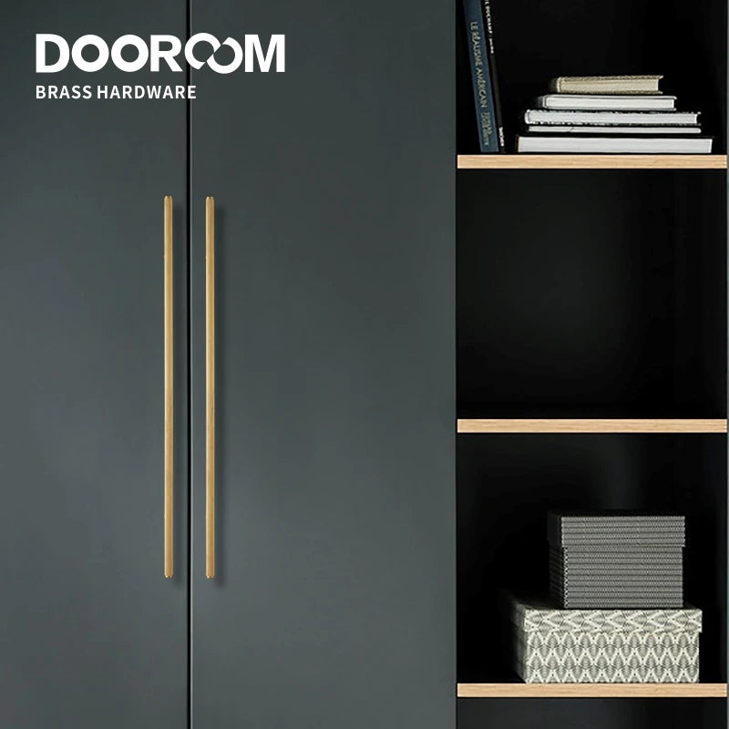 Dooroom Brass Long Furniture Handles Knurled  Wardrobe Dresser Cupboard Cabinet Drawer Refrigerator Door Pulls Knobs