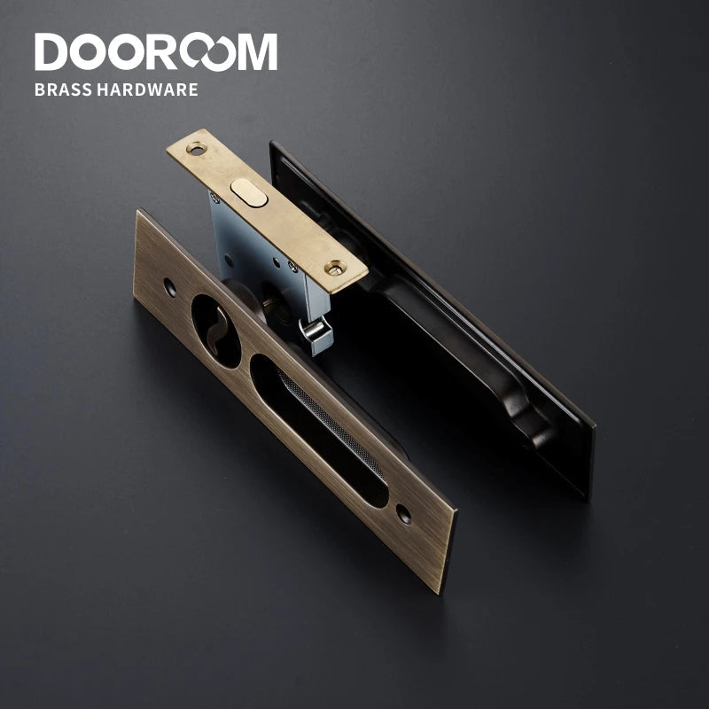 Dooroom Brass Sliding Door Lock Modern American Push Pull Hidden Handle Interior Living Room Bathroom Balcony Lockset With Keys