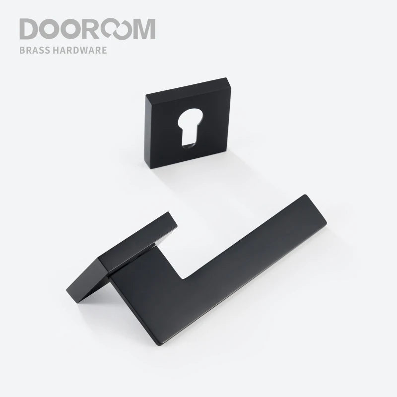 Dooroom 黄铜门锁套装现代黑色室内卧室浴室双木门杆套装假锁把手