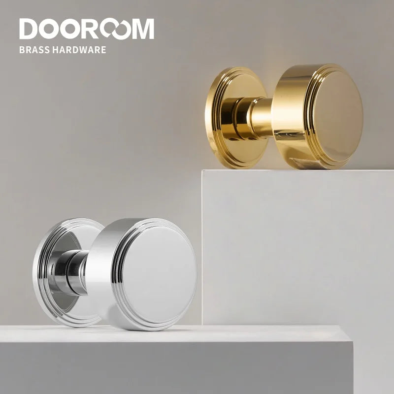 Dooroom Brass Door Lock Set PVD Shiny Gold Bright Chrome Interior Bedroom Bathroom Double Wood Door Lever Dummy Passage Privacy