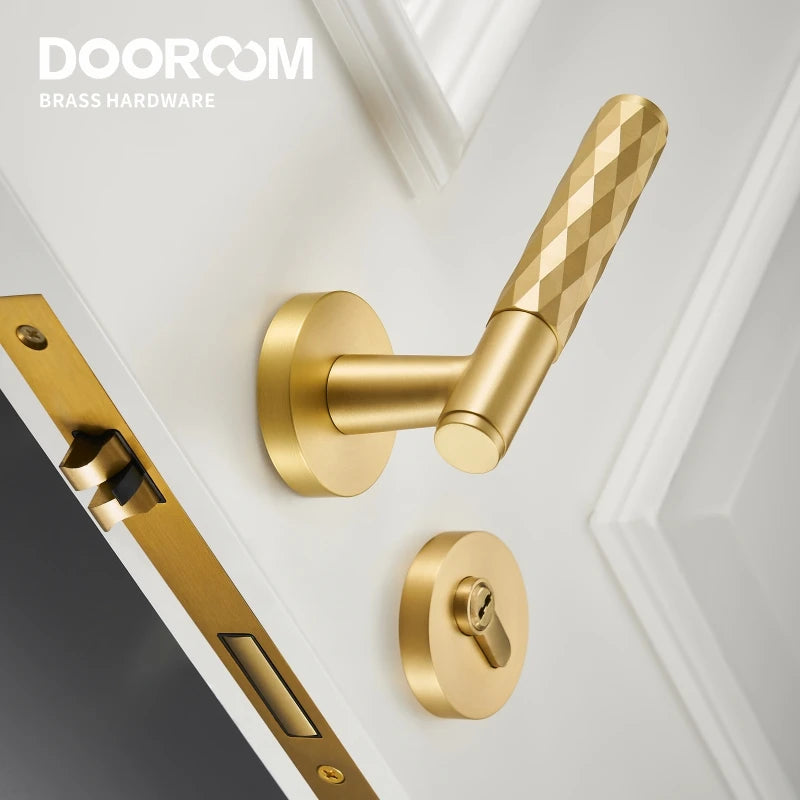 Dooroom 黄铜锤击门锁套装室内卧室浴室双木门杆套装假隐私通道钥匙锁盖