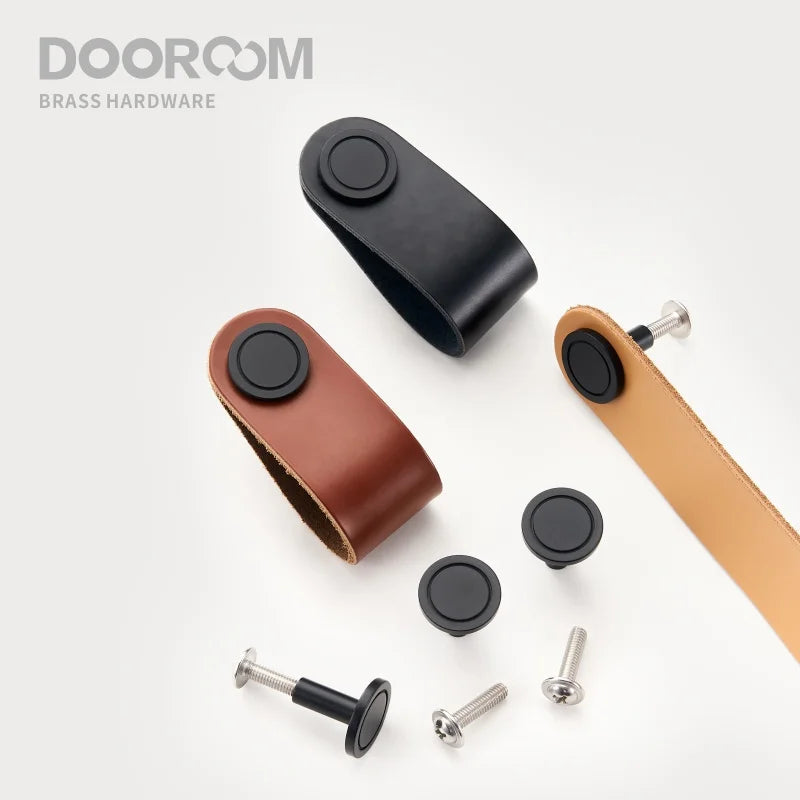 Dooroom Brass Leather Furniture Handles Modern Cupboard Wardrobe Dresser Shoe Box Drawer Cabinet Knobs Pulls Multiple Colors