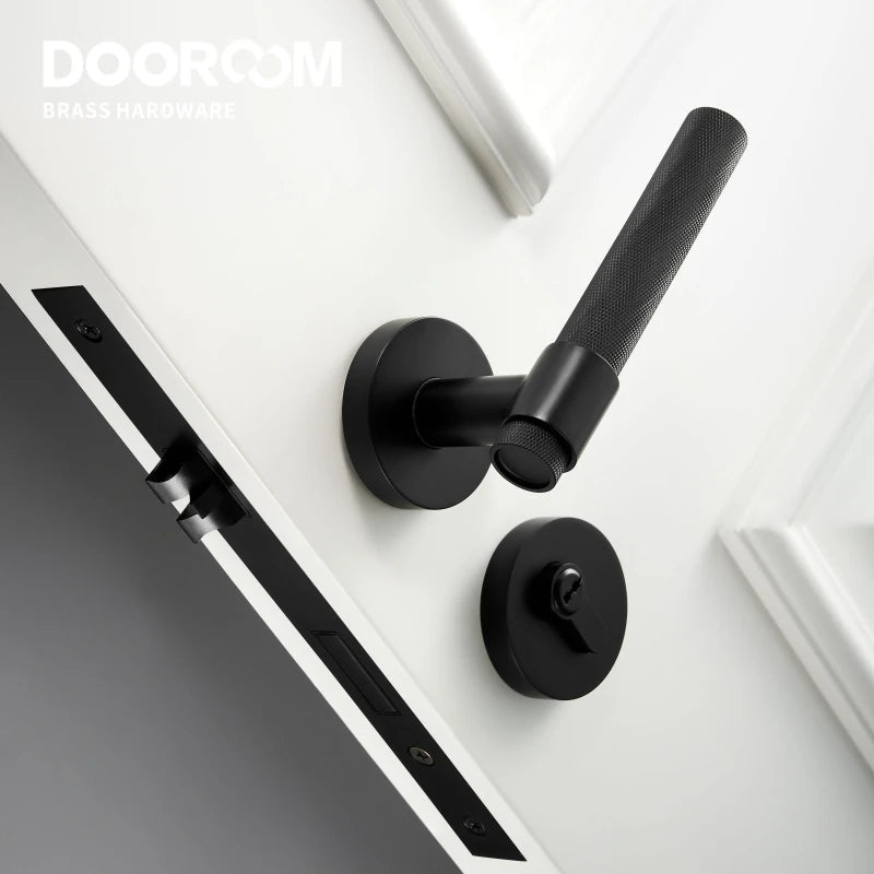 Dooroom Brass Knurled Door Lock Set Black Gold Interior Bedroom Bathroom Double Wood Door Lever Set Dummy Privacy