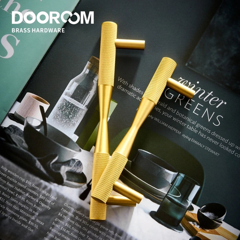 Dooroom Brass Furniture Handles Black Gold Exquisite Knurled Pulls Cupboard Wardrobe Dresser Shoe Box Drawer Cabinet Knobs 