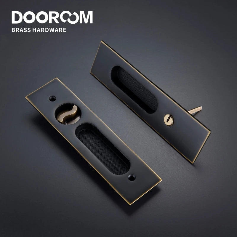 Dooroom Brass Sliding Door Lock Modern American Push Pull Hidden Handle Interior Living Room Bathroom Balcony Lockset With Keys
