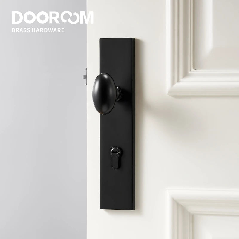 Dooroom Brass Door Lock Set Modern Egg Shaped Knob Long Plate Interior Bedroom Bathroom Double Wood Door Lever Set Dummy Handles