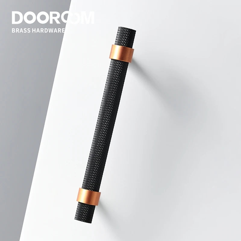 Dooroom Brass Knurled Furniture Handles Modern Copper Black Pulls Cupboard Wardrobe Dresser Shoe Box Drawer Cabinet Handles Knob