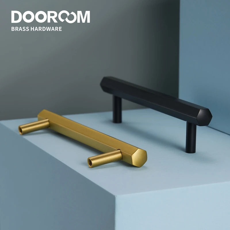 Dooroom Brass Hexagon Furniture Handles Long Modern Pulls Cupboard Wardrobe Dresser Shoe Box Drawer Cabinet Knobs