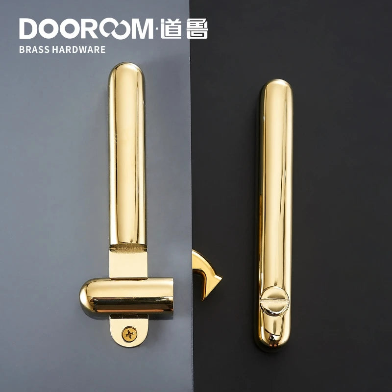 Dooroom Brass Sliding Door Lock Set Handles Gold PVD Black Interior Living Room Bathroom Balcony Kitchen