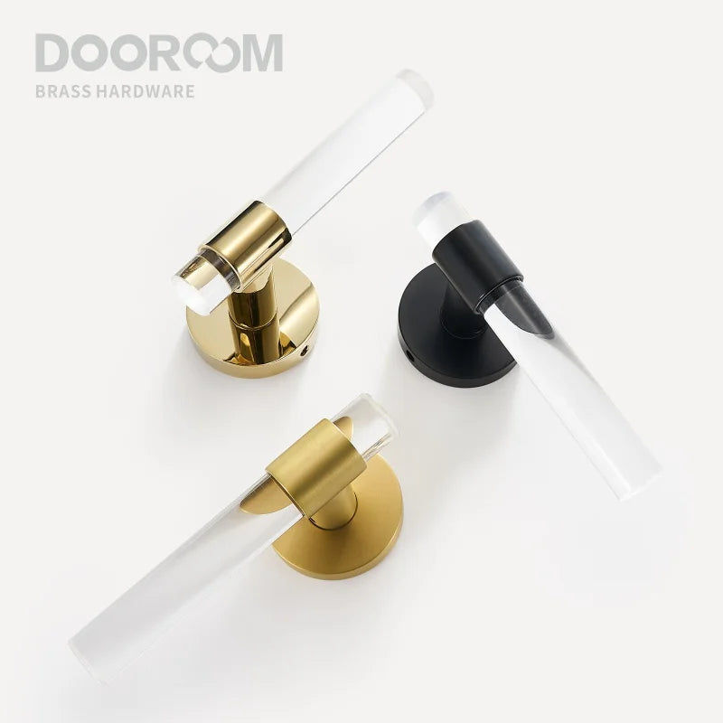 Dooroom Brass Acrylic Door Lock Set Modern Interior Bedroom Bathroom Double Wood Door Lever Set Dummy Privacy Passage Lock Set