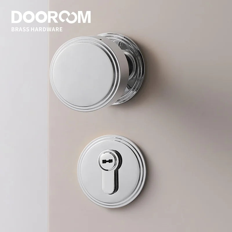 Dooroom Brass Door Lock Set PVD Shiny Gold Bright Chrome Interior Bedroom Bathroom Double Wood Door Lever Dummy Passage Privacy