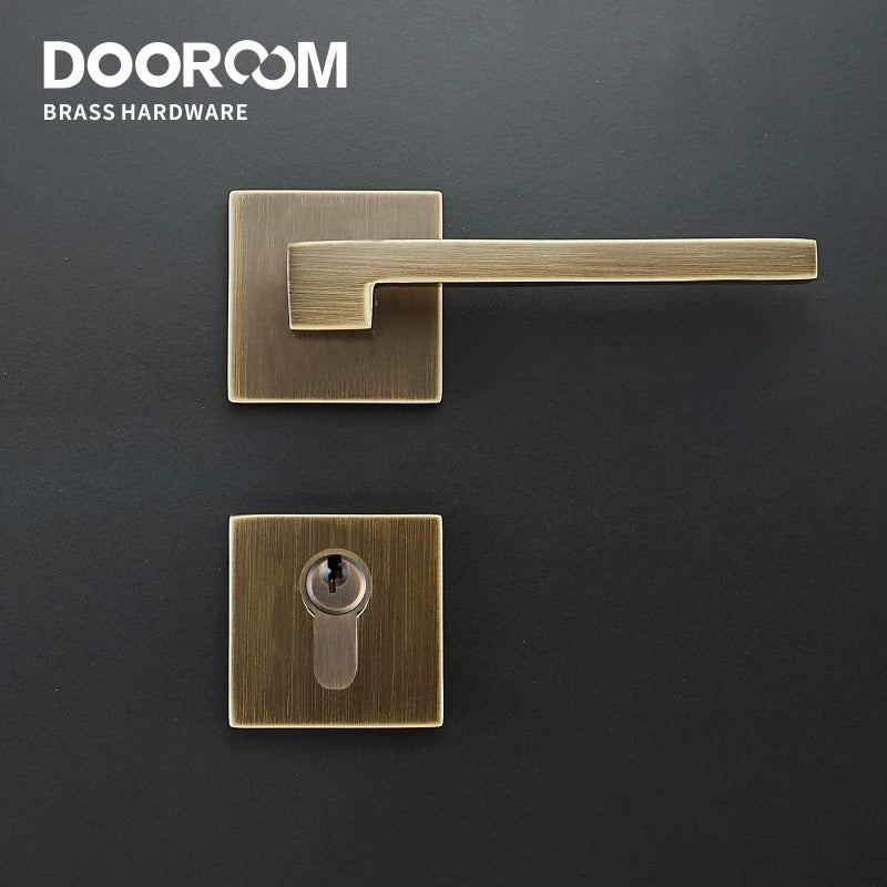 Dooroom Brass Door Lever American Nordic Modern Solid Wood Interior Door Lock Bedroom Split Mechanical Set Handle Black Square