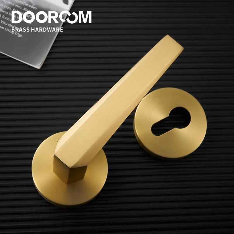 Dooroom Brass Door Lock Set Modern Brass Interiror Bedroom Bathroom Double Wood Door Lever Set Dummy Privacy Passage Magnetic