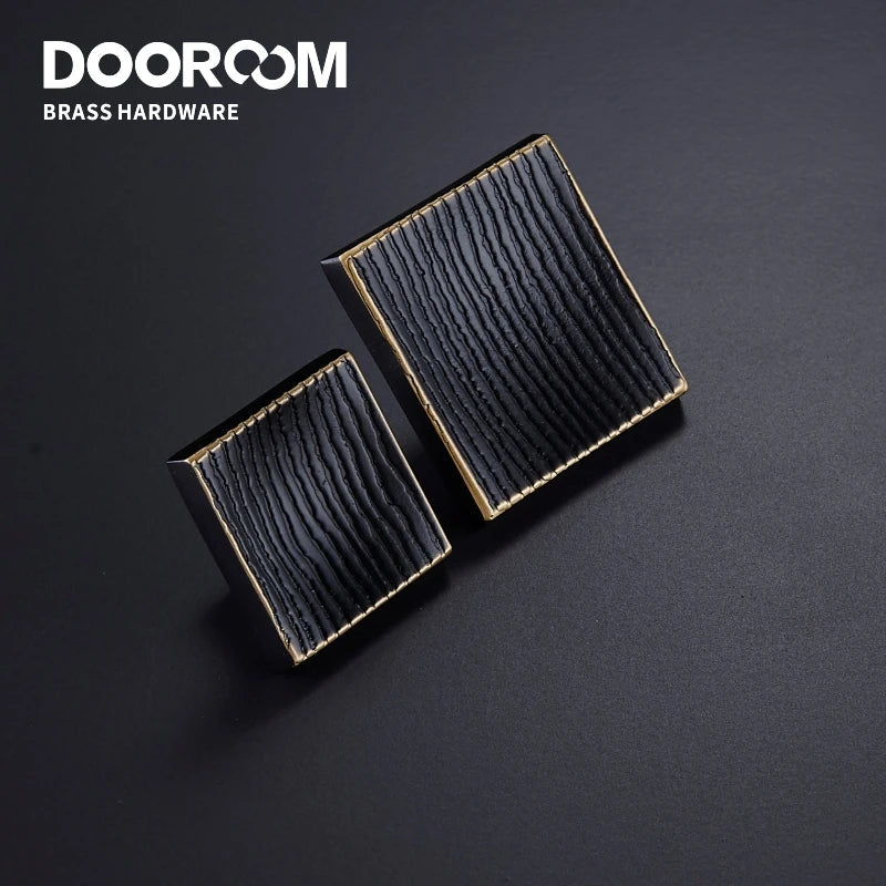 Dooroom Brass Furniture Handles Modern Square Cupboard Drawer Wardrobe Dresser Cabinet Knobs Wood Grain Pulls
