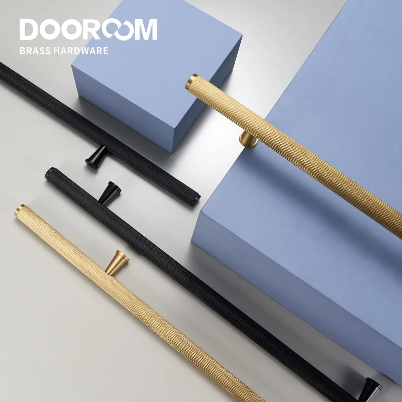 Dooroom Brass Long Furniture Handles Knurled  Wardrobe Dresser Cupboard Cabinet Drawer Refrigerator Door Pulls Knobs