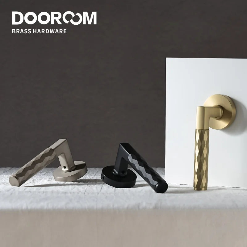 Dooroom 黄铜门锁套装现代黑镍锤纹室内卧室浴室双木门杆假隐私通道