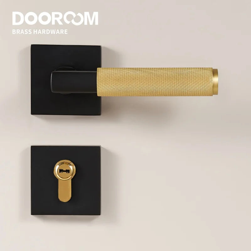 Dooroom 滚花铜门锁套装现代室内卧室浴室双木门杆套装假隐私通道锁