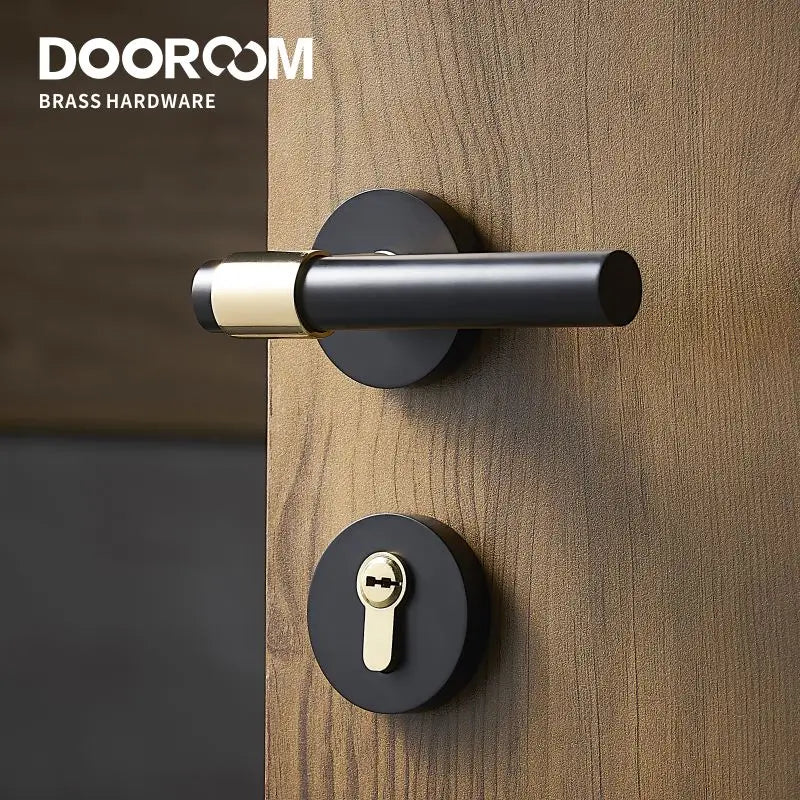 Dooroom Brass Lever Light Luxury Black Gold Modern Fashion Interior Room Bedroom Bathroom Solid Wood Door Lock Split Handle Knob