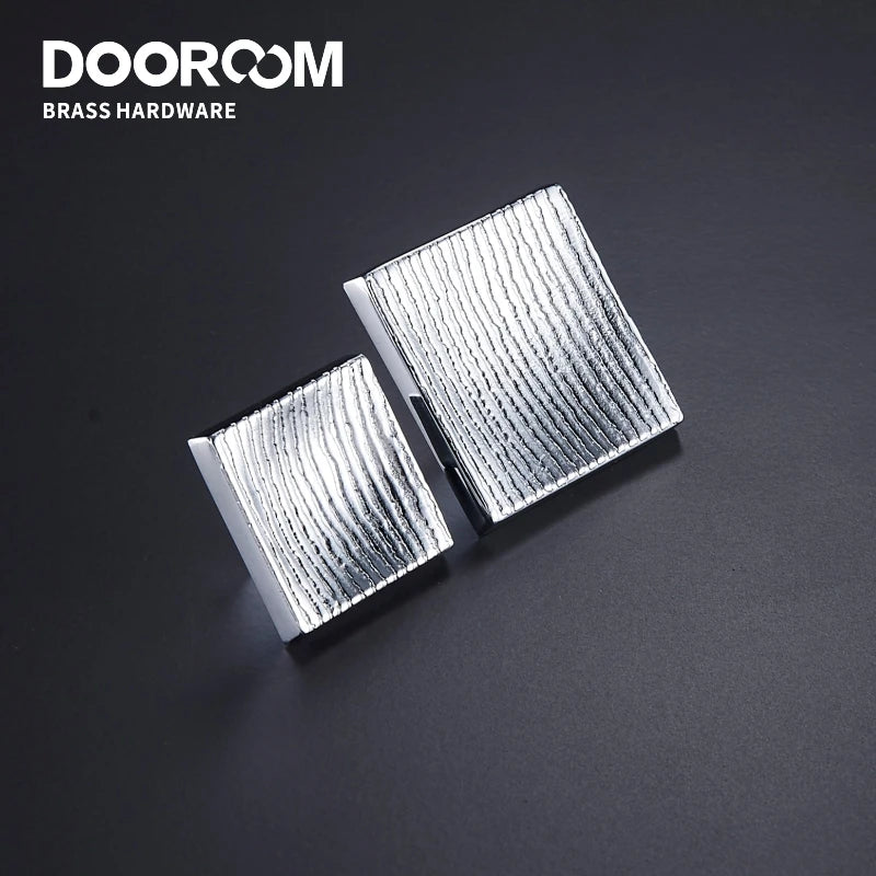 Dooroom Brass Furniture Handles Modern Square Cupboard Drawer Wardrobe Dresser Cabinet Knobs Wood Grain Pulls
