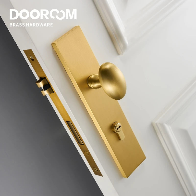 Dooroom Brass Door Lock Set Modern Egg Shaped Knob Long Plate Interior Bedroom Bathroom Double Wood Door Lever Set Dummy Handles