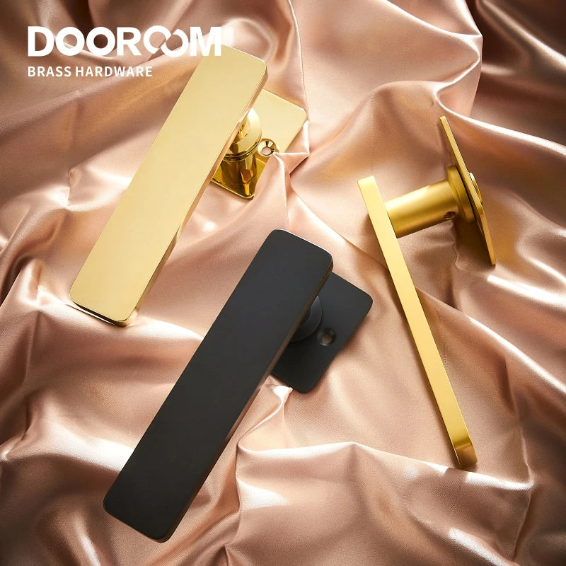 Dooroom Brass Door Lever Ultra-thin Mute Modern Black Gold Interior Bedroom Bathroom Wood Door Lock Set Split Handle Knob