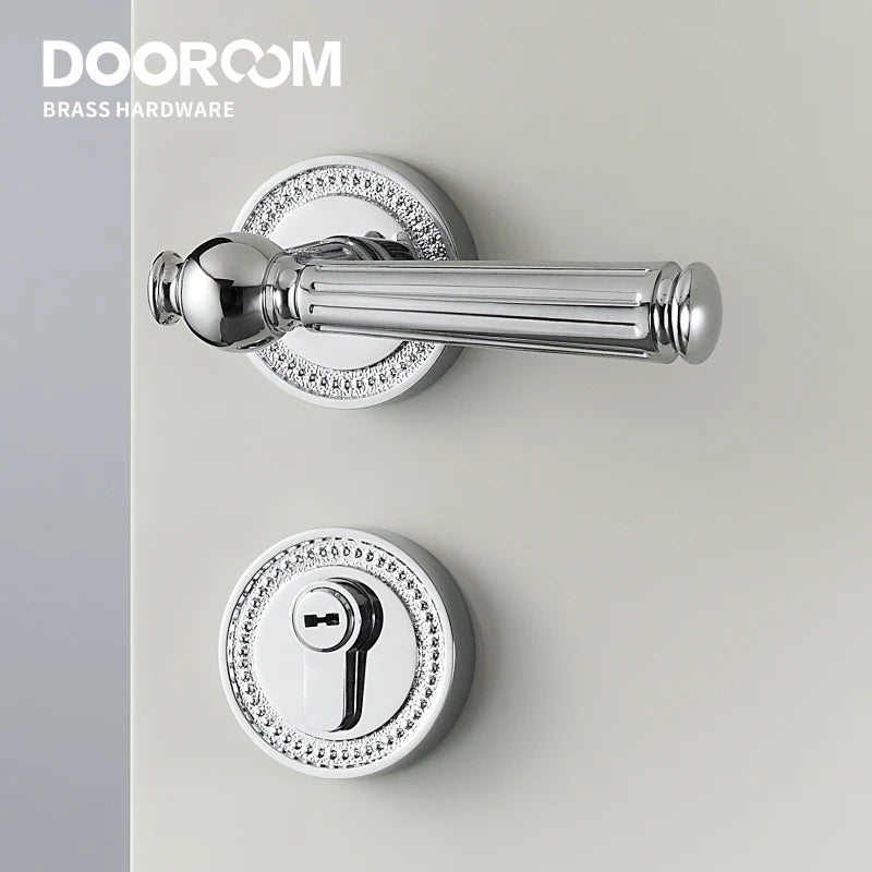 Dooroom Brass Door Lock Set Modern Shiny Chrome Interior Bedroom Bathroom Double Wood Door Lever Set Dummy Handle
