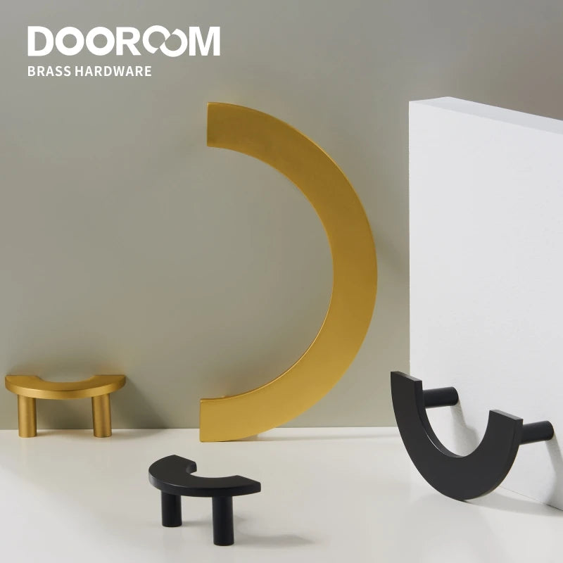 Dooroom Brass Furniture Handles Modern Light Luxury Semi Circle Pulls Wardrobe Dresser Cupboard Cabinet Drawer half moon Knobs