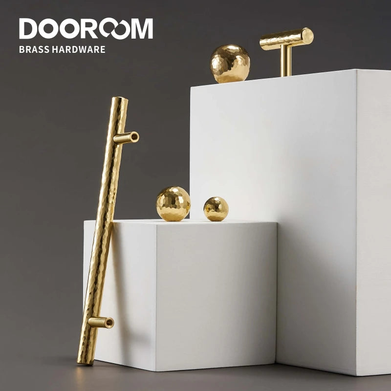 Dooroom Brass Hammered Furniture Handles Ball T Shaped And Long Pulls Cupboard Wardrobe Dresser Shoe Box Drawer Cabinet Knobs