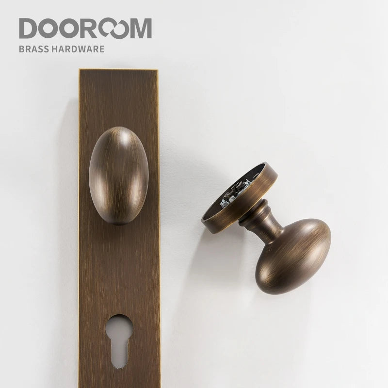 Dooroom Brass Door Lock Set Modern Egg Shaped Knob Long Plate Interior Bedroom Bathroom Double Wood Door Lever Set Dummy Handles