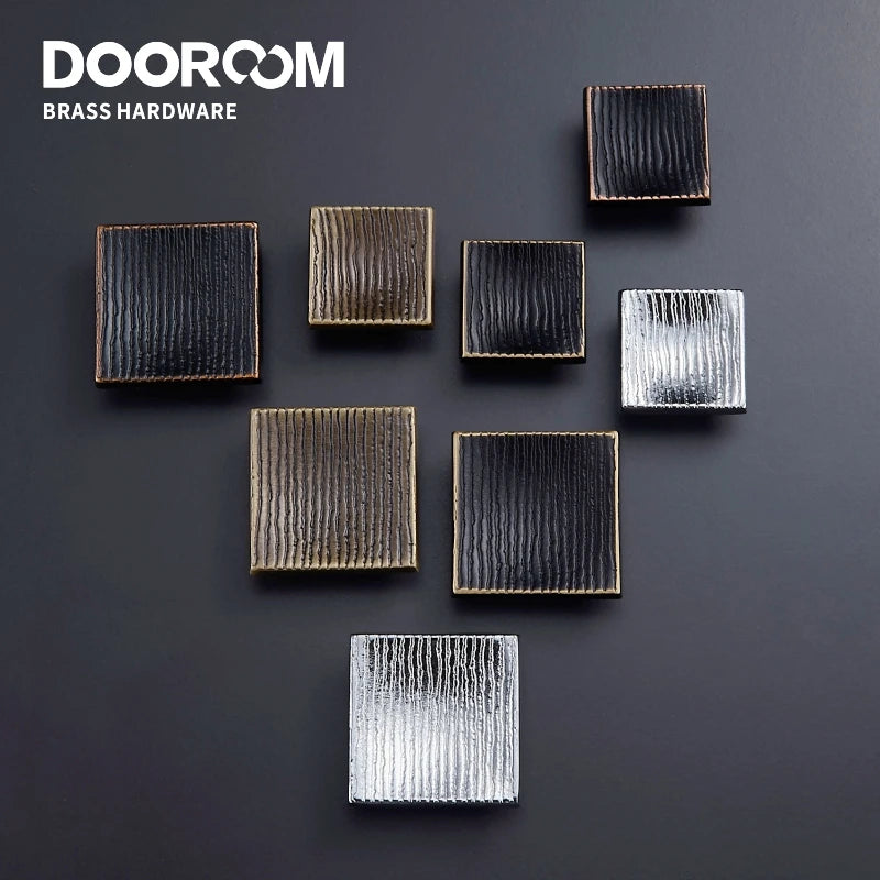 Dooroom Brass Furniture Handles Modern Square Cupboard Drawer Wardrobe Dresser Cabinet Knobs Wood Grain Pulls