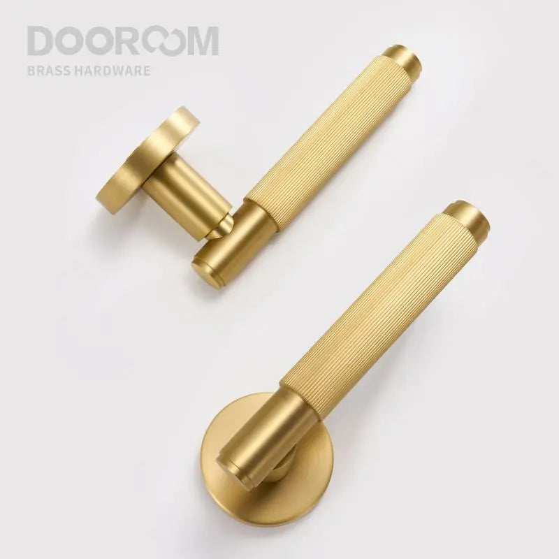 Dooroom Brass Stripe Door Lock Set Modern Grey Interior Bedroom Bathroom Double Wood Lever Dummy Handle Knob Linear