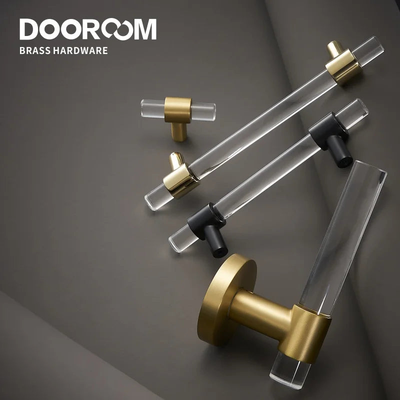 Dooroom Brass Acrylic Door Lock Set Modern Interior Bedroom Bathroom Double Wood Door Lever Set Dummy Privacy Passage Lock Set